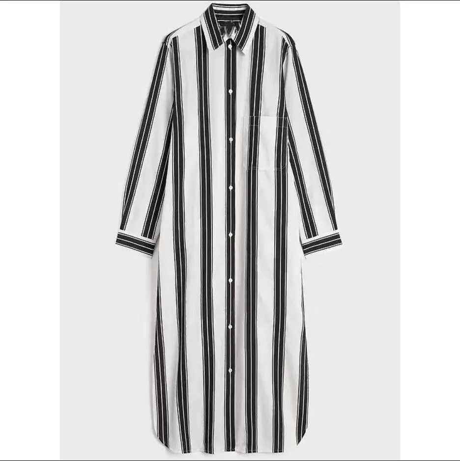 Black and White Jacquard Stripe Off-Shoulder Ankle-Length Shirt Dress for  Summer from Dhgate Basic & Casual Dresses - price 78.65