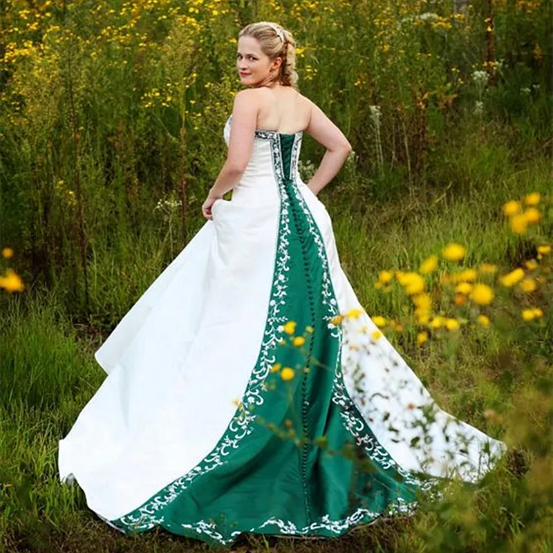 white wedding dress with green 3D Green and White Garden Party Floral Appliqus Detachable Tulle Wedding  Train Bridal Overskirt