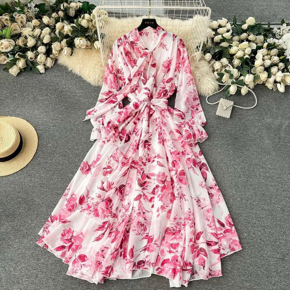 Chiffon Spring Dress with Lace-Up Bow Neck and Long Puff Sleeves, Slim Fit  Mini Swing Dress for Summer from Dhgate Basic & Casual Dresses - price 38.2