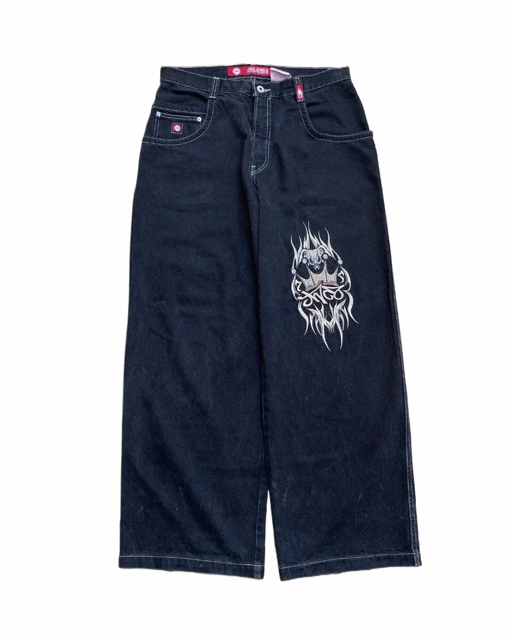 JNCO Jeans Fire Baggy Wide Black Denim Y2K Grunge Jeans W32