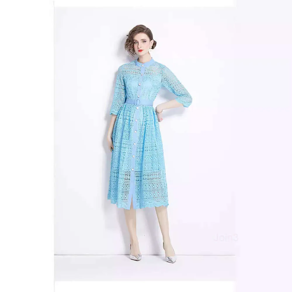 knee length dresses for ladies Style Retro Court Style V-Neck Waist Lace Mesh Patchwork Dress Fairy Slimming Ladies Long Dress White / XL
