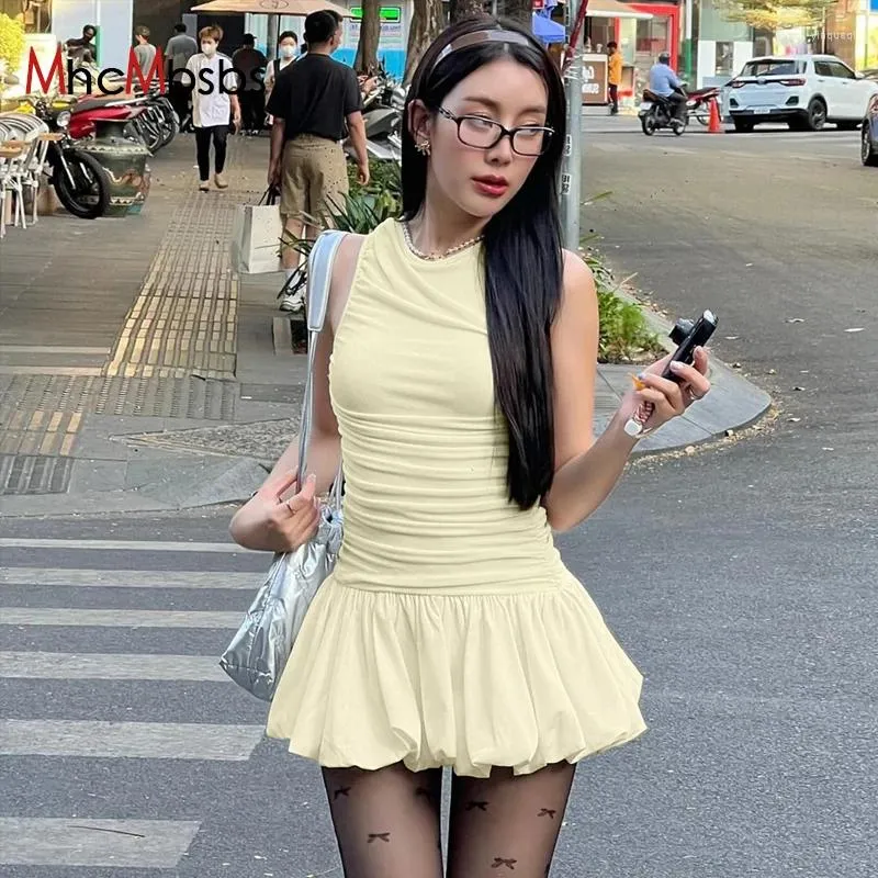 DHgate Sleeveless Solid Color Mini Dress with Balloon Skirts Versatile Summer Style for Women Apparel
