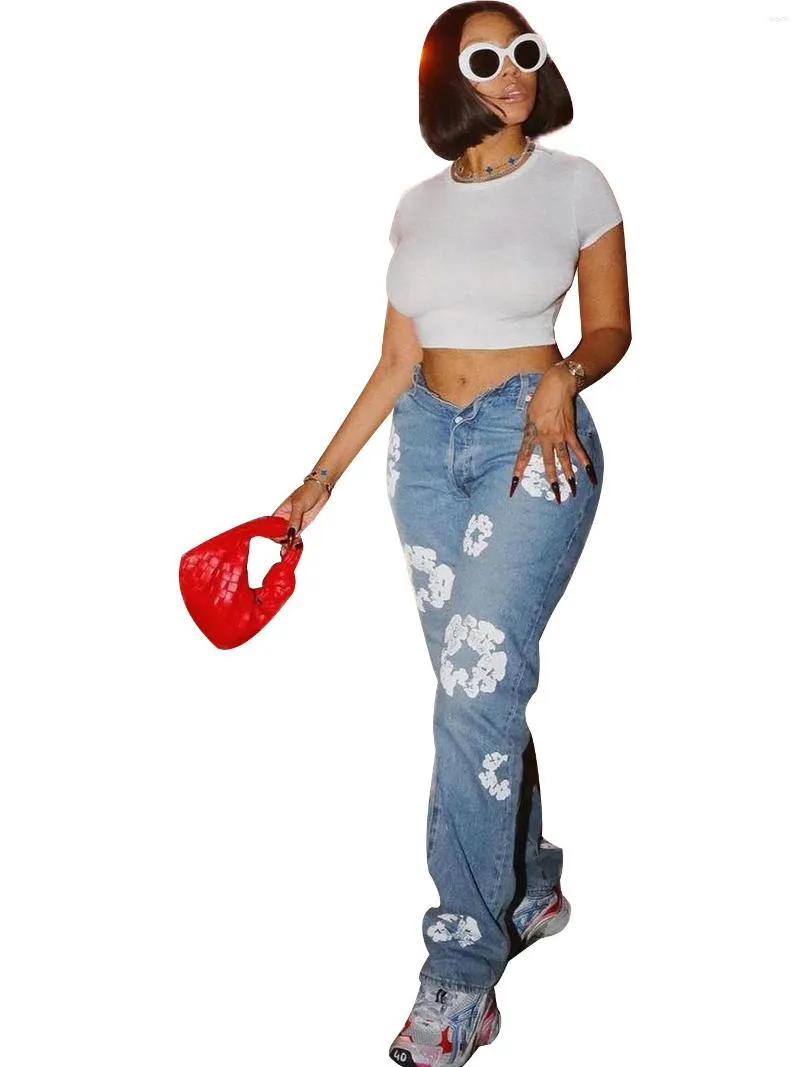 Floral Denim Jeans: Unisex Oversized Straight Casual Floral Denim Jeans: Unisex Oversized Straight Casual