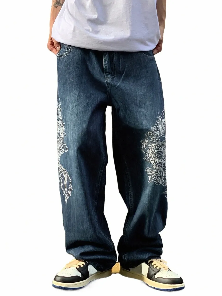 Drag Embroidered Baggy Jeans: High Street Hip-hop Skateboard Streetwear