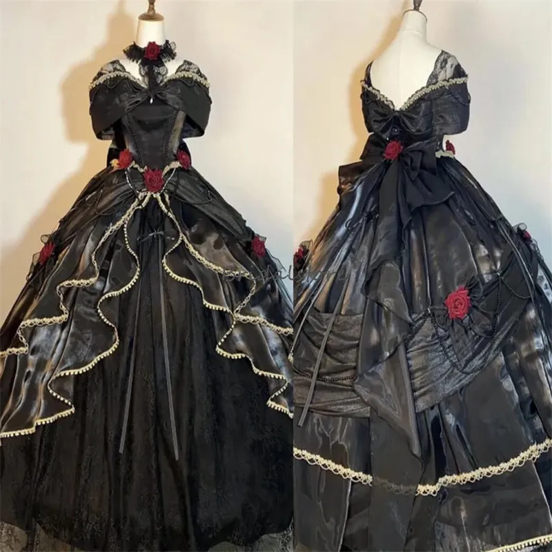 Gothic Style Wedding Dresses: Victorian Black Ruffles Off Shoulder ...