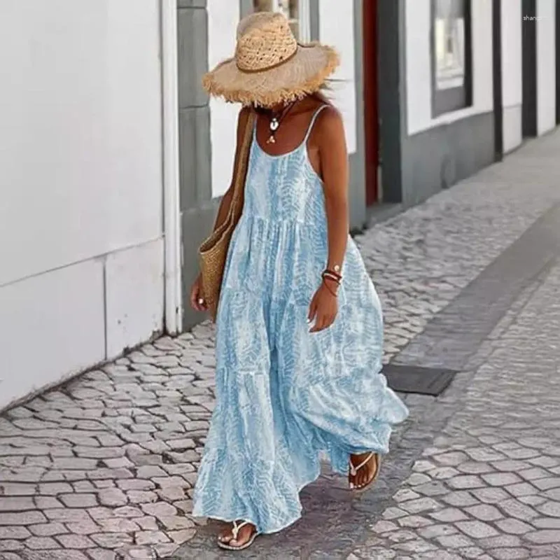Sexy Dance - Women Summer Spaghetti Strap Maxi Dress Ladies Casual Sleeveless Sundress Party Holiday V Neck Long Dress Womens Print Boho Dress