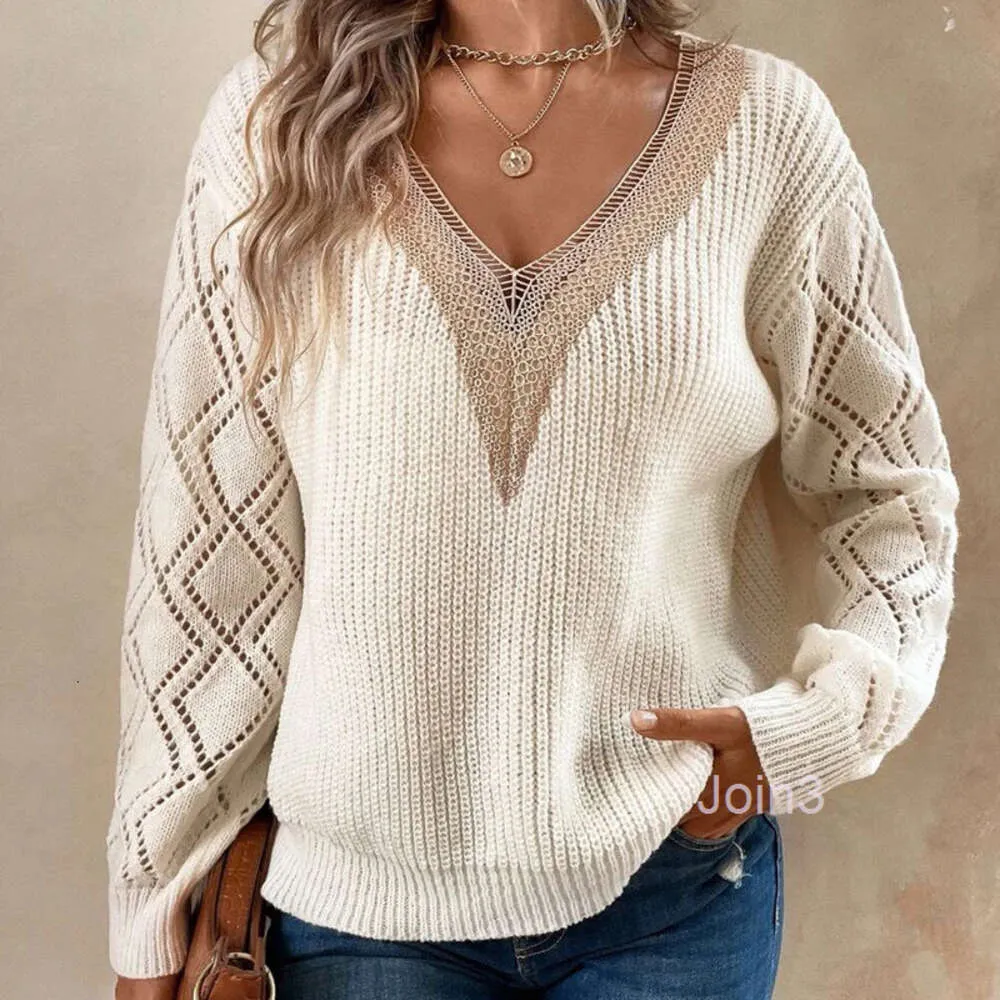Spring Pullover V-neck Pullover Sweater for Women Loose Fit Knit Spring Autumn from ...
