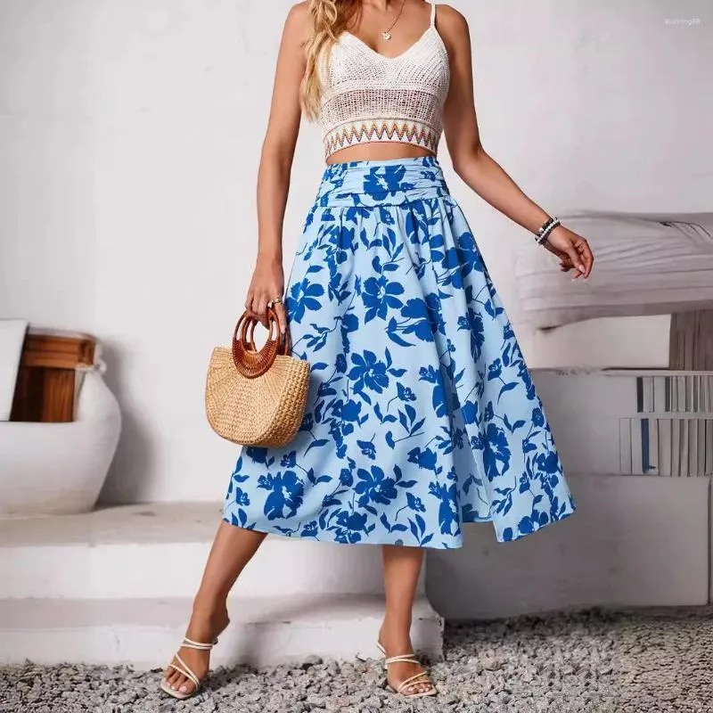 Skirts Women s Mid length Skirt Summer Fresh And Sweet Casual Floral Print Slit For Women