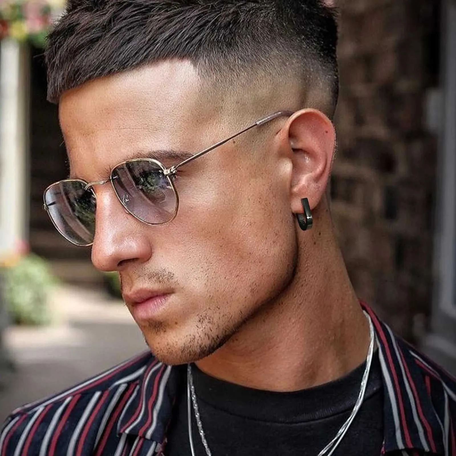 Vnox Mens Geometric Hoop Earrings Round, Square, Triangle