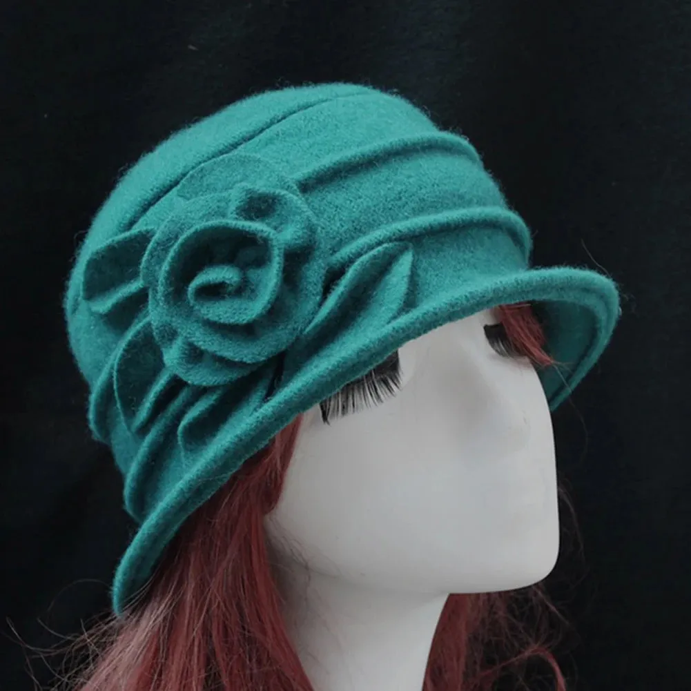Clearance Ladies Vintage Wool Blend Cloche Church Hat Short Rolled Brim
