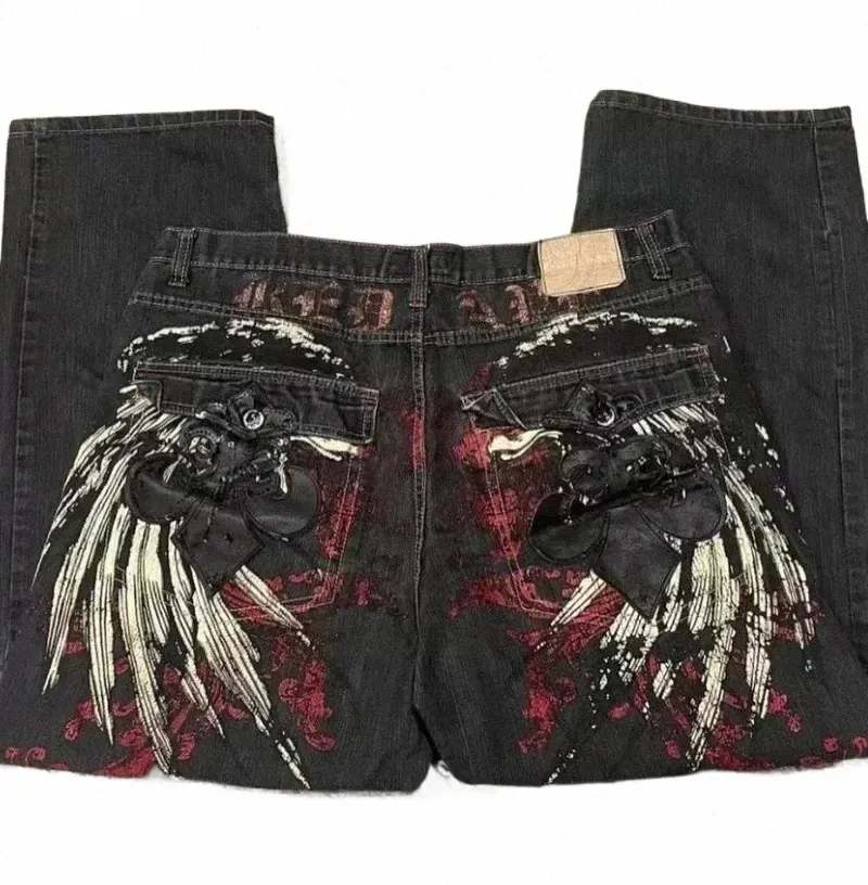 DHgate.com:2024Harajuku-Style Wide-Leg Denim Jeans with Wing