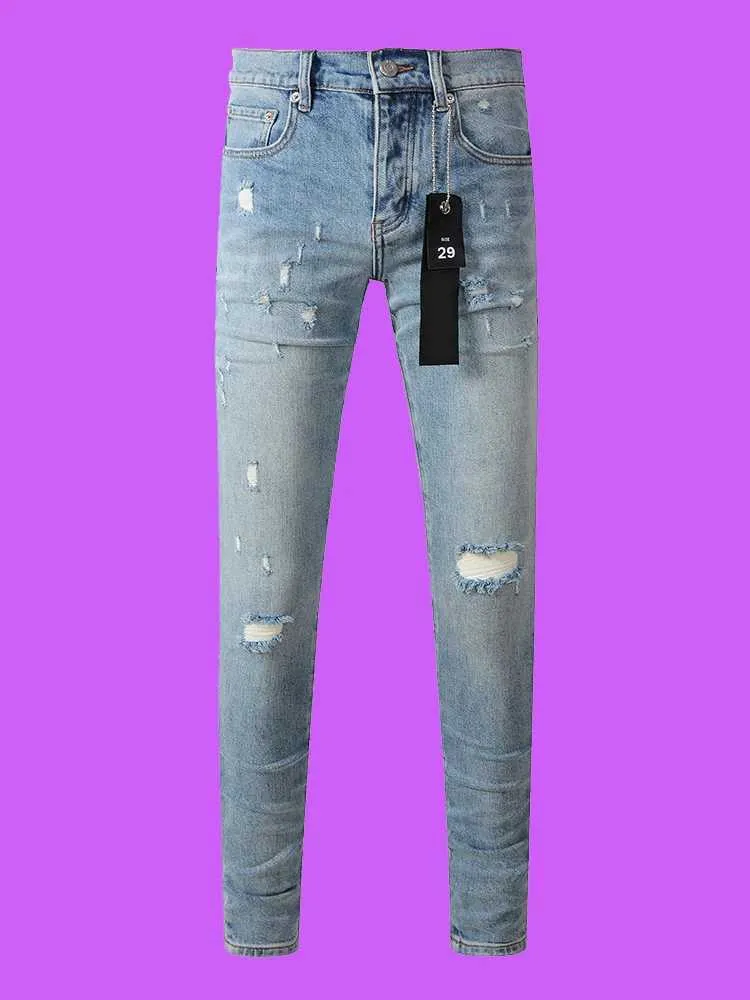 Jeans da uomo con spacchi al ginocchio in resina viola ROCA a vita bassa e skinny, pantaloni da uomo di nuova tendenza alla moda americana High Street_voghion.com