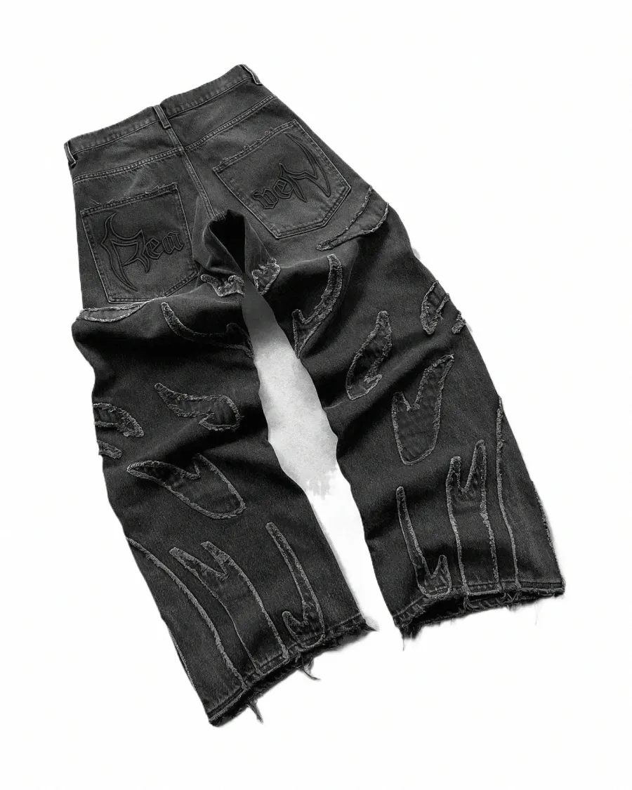 DHgate.com:Y2k Vintage Mens Raw Edge Denim Jeans: Black DHgate.com:Y2k Vintage Mens Raw Edge Denim Jeans: Black