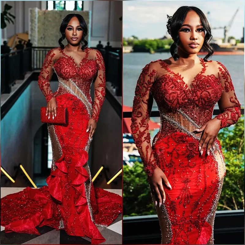 Luxurious Mermaid Prom Dress Evening Formal Gown with Illusion Sheer Neck,  Appliqued Beaded Lace, Birthday Dress, Second Reception Gown AM1141