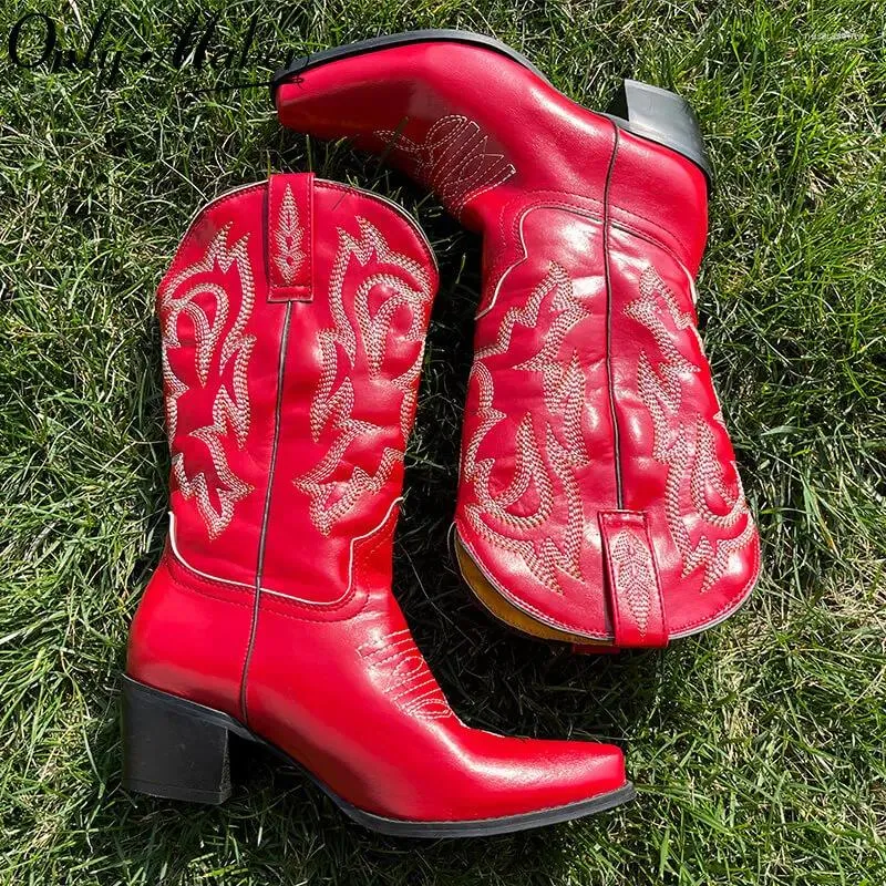 Women's Red Embroidered Western Cowboy boots near me with 