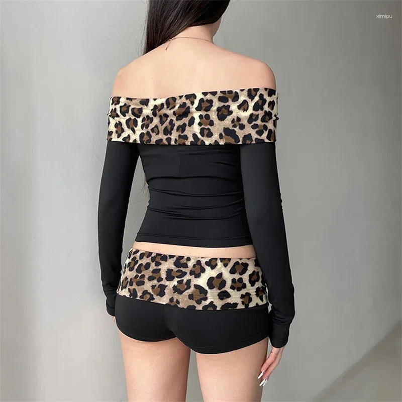 トップス 9090girl Leopard Skirt Off Shoulder Tee Amazon.com: Women's 2 Piece Skirt Sets Long Sleeve Leopard