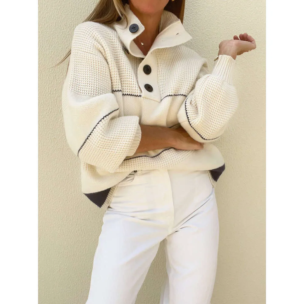 Stylish Hign Neck Striped Knit Short Sweater Winter