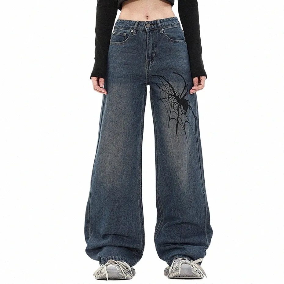 DHgate.com:Spider Web Blue Denim Baggy Jeans - Y2K Harajuku Hip 
