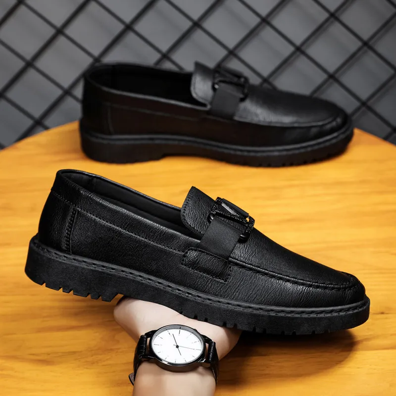Men's Casual Black Leather Shoes Summer Slip-On Business Dress Shoes with  Buckle and Breathable Cotton Lining from Dhgate Casual Shoes - price 74.92