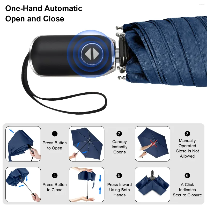 VOYTAG Compact Travel Umbrella - Automatic Open/Close, Windproof, Waterproof, Fits In Backpack (Blue) - View #10