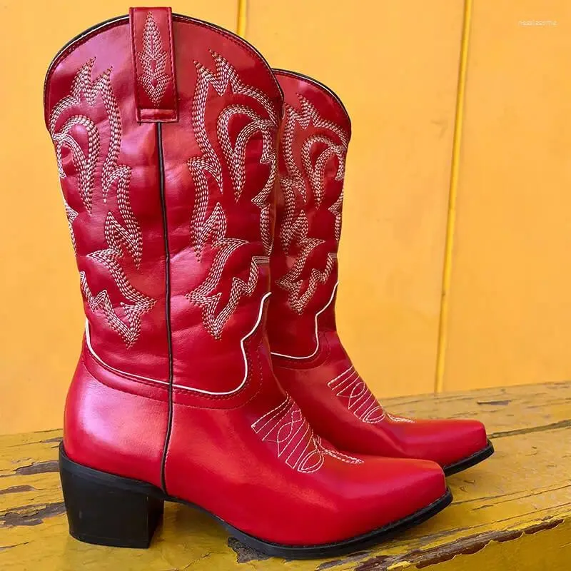 Women's Red Embroidered Western Cowboy boots near me with 