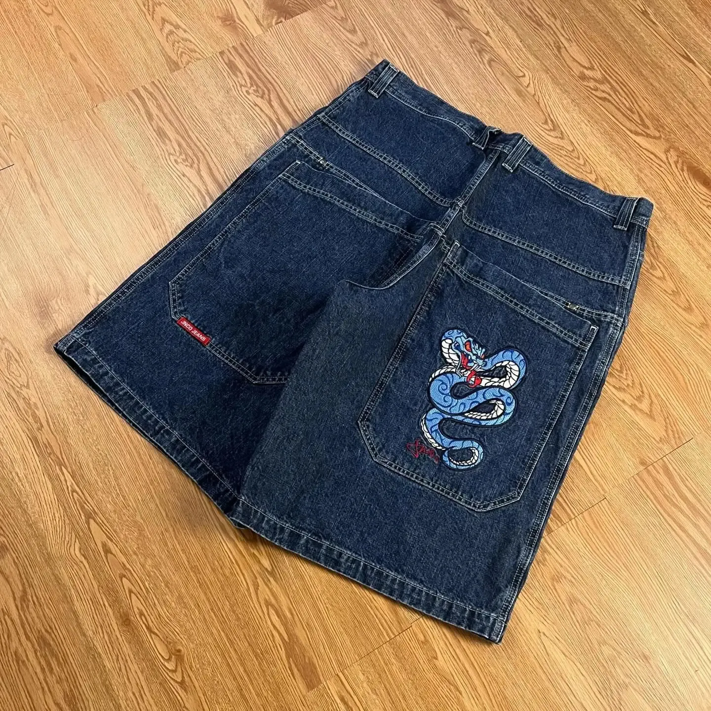 JNCO JEANS 蛇刺繍 カーゴショーツ　34 Vintage JNCO Mens Snake Graphic Denim Wide Leg Shorts | Hip
