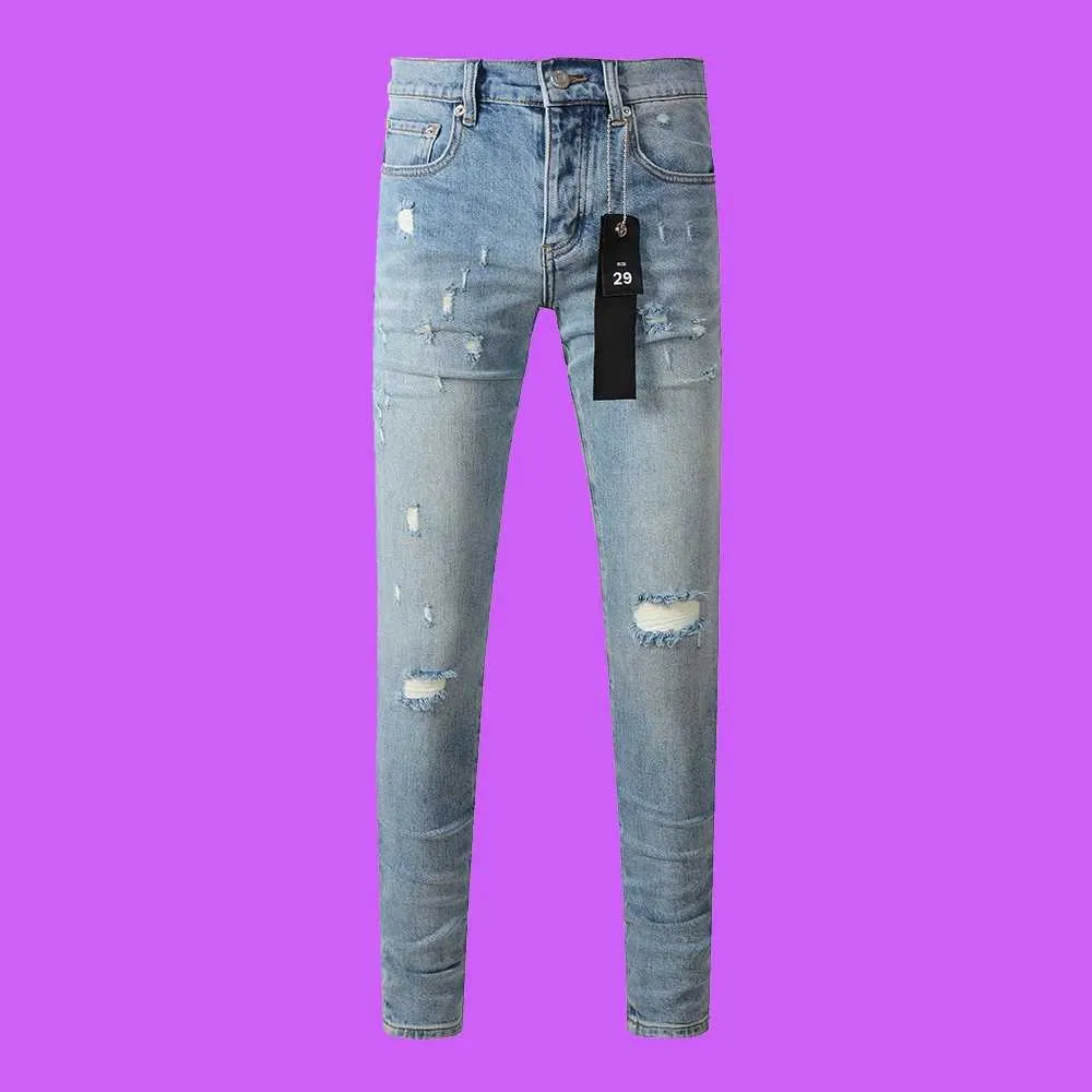Jeans da uomo con spacchi al ginocchio in resina viola ROCA a vita bassa e skinny, pantaloni da uomo di nuova tendenza alla moda americana High Street_voghion.com