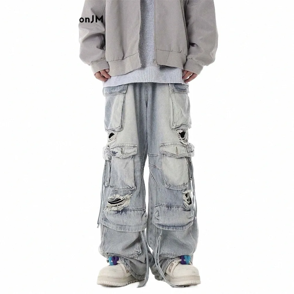 DHgate.com:Multi-Pocket Cargo Jeans: Distressed Ripped Baggy DHgate.com:Multi-Pocket Cargo Jeans: Distressed Ripped Baggy