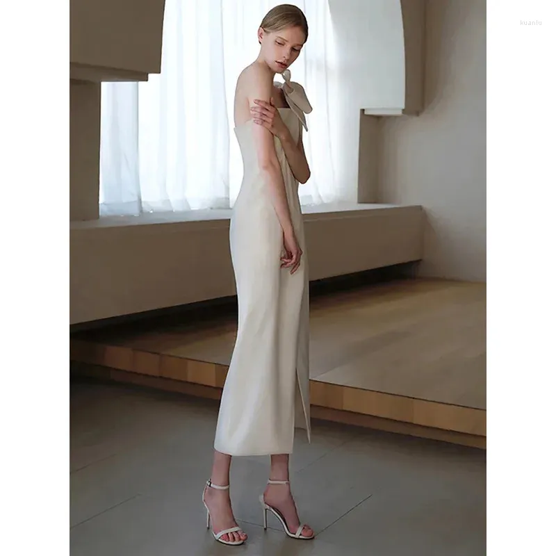 Casual Satin Wedding Dress Mid-Calf Length Trumpet Silhouette Polyester  Summer from Dhgate Basic & Casual Dresses - price 90.72