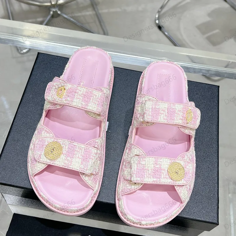 Tweed slip on sandal Chanel Tweed Cork Mule Sandal 36 Pink White 1771798  main image 3