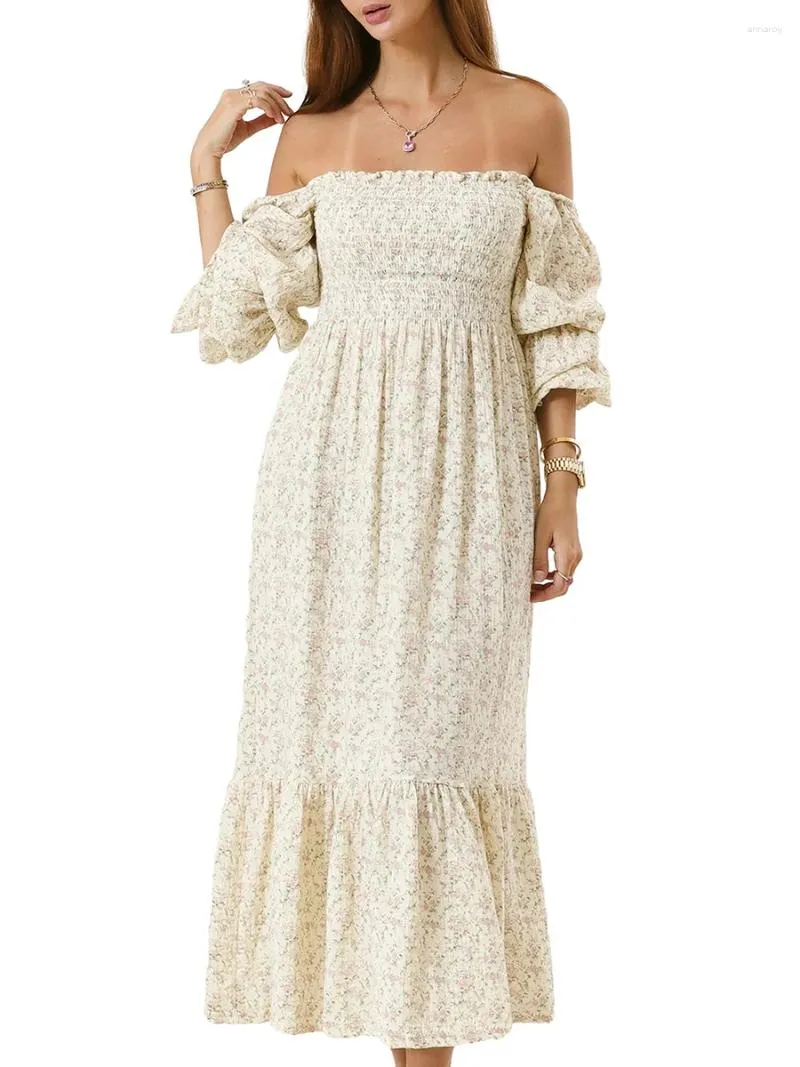 Floral Off-Shoulder Bobo Maxi Dress for Women - Perfect for Casual Beachwear and Summer Holidays