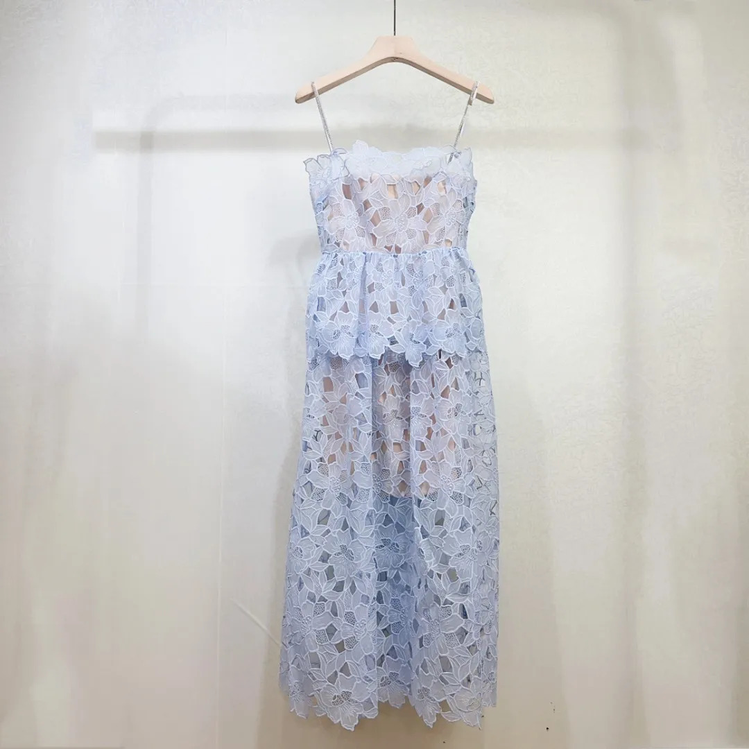 blue lace dress styles Blue Multi Scallop Cutout Floral Lace Dress  SSYS