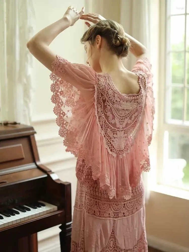 Vintage Victorian Lace Casual Anarkali Dress 96cm Bust Soft Cotton Pink Sleeveless Tank Maxi For Spring Summer From Hongti 165.42 DHgate.Com