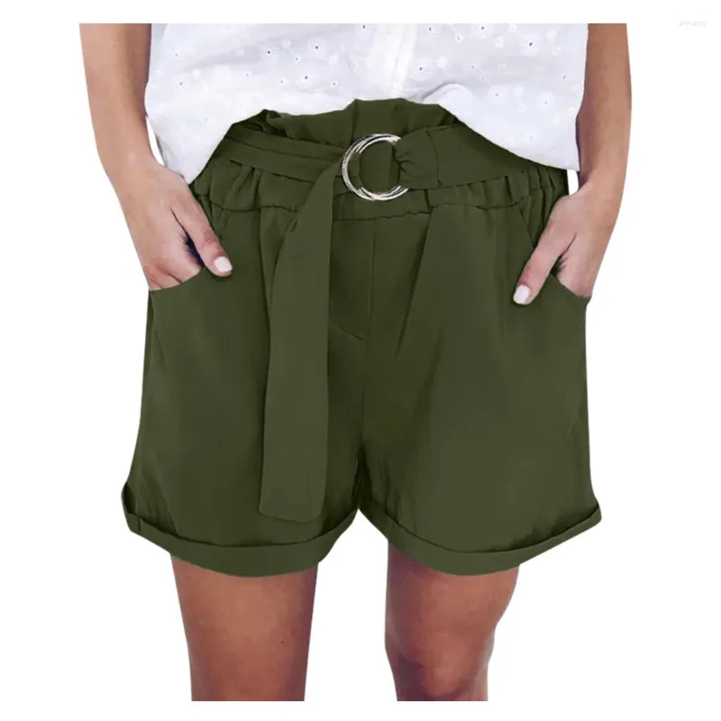 Summer Women's Iron Ring Tie shorts - Loose Fit, Solid Color, Stretch Waist, Casual Wear for Daily Wear