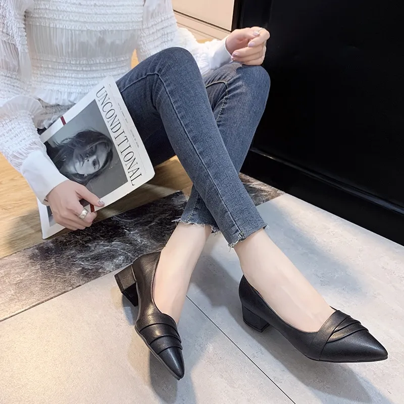 chinese dress ladies Pointed Lace Up Medium Heel Women's Work Shoes — Obiono main image 1