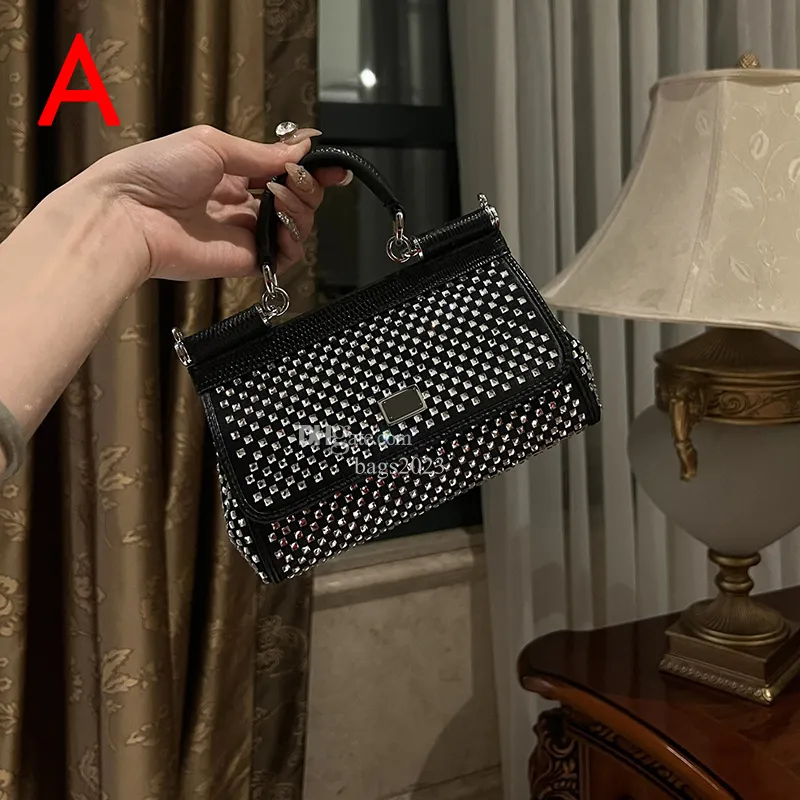 Mini Rhinestone Diamond Tote Bag with Top Handle 2024 Luxury Designer Crossbody Shoulder Bag for Women Banquet Party Clutch 18CM