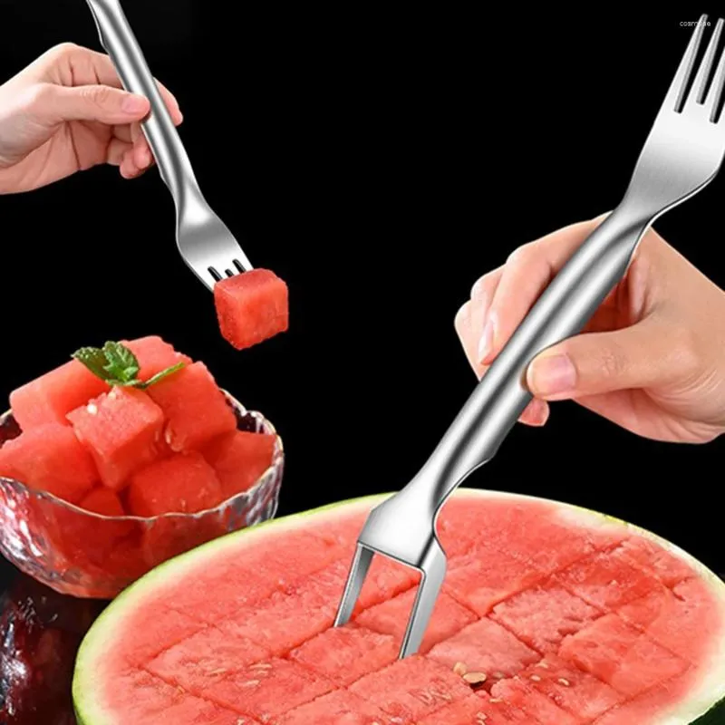 3 Pack Stainless Steel Watermelon Cutter & Slicer Tool - 2-in-1 Fruit Cube Cutter With Fork - View #2