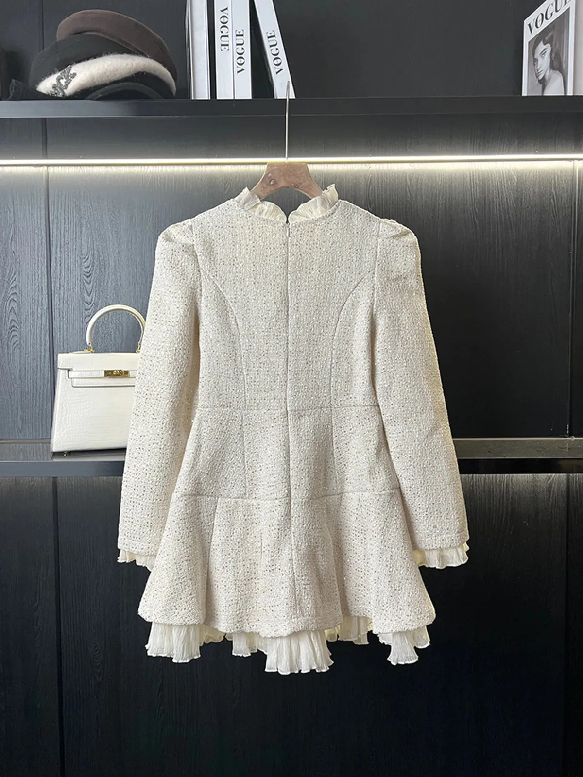 Womens White Tweed Mini Dress Short Sleeve Single Breasted Synthetic Fiber  Chiffon Winter 2024 from Dhgate Basic & Casual Dresses