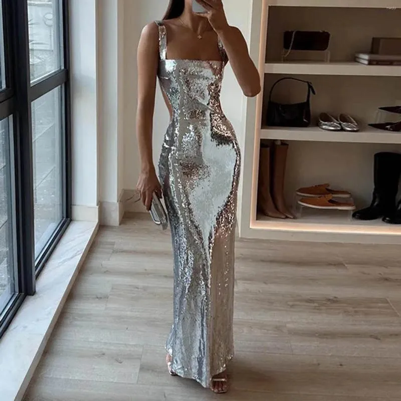 Sexy Solid Sequins Slit Square Collar One Step Skirt Dresses Sexy Solid Sequins Slit Square Collar One Step Skirt Dresses