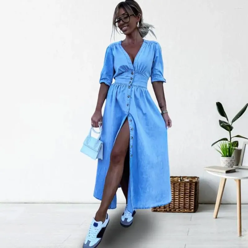 chinese dress ladies Rosetta Strappy Denim Maxi Dress Denim / Large main image 1