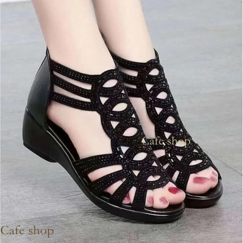 Casual Simplicity Patchwork Fish Mouth Wedges Shoes Casual Simplicity Patchwork Fish Mouth Wedges Shoes