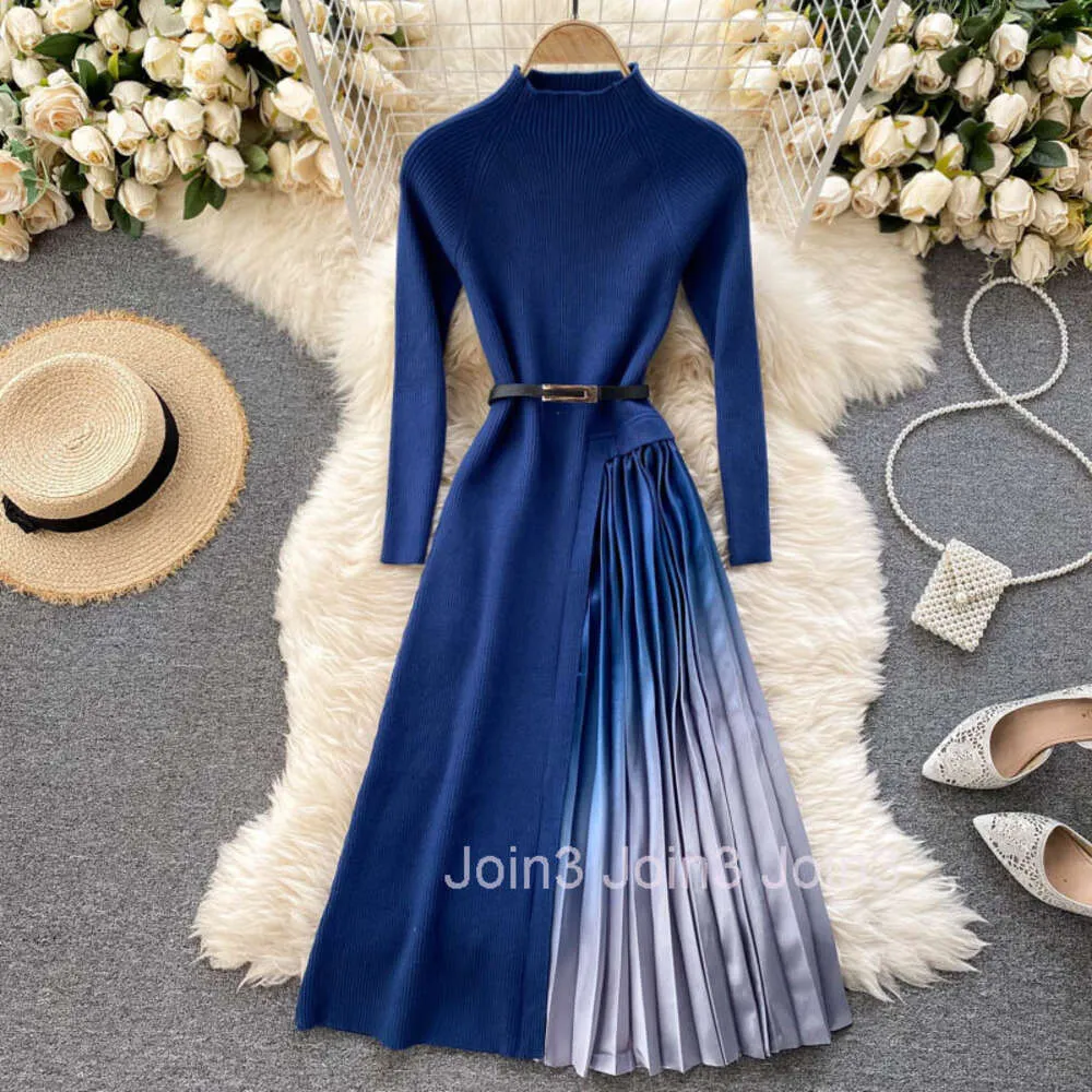New Autumn And Winter Long Sleeved Slim Fit Mid Length Patchwork Knit Dress With Gradient Color Pleated Sweater Skirt From Join3, $32.57 | DHgate.Com New Autumn And Winter Long Sleeved Slim Fit Mid Length Patchwork Knit Dress With Gradient Color Pleated Sweater Skirt From Join3, $32.57 | DHgate.Com