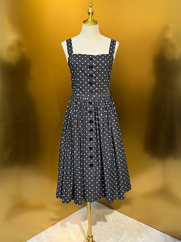 Womens Mid-Calf Polka Dot Dress 100% Cotton Spaghetti Strap A-Line Empire  Waist Vintage Style from Dhgate Runway Dresses - price 68.89