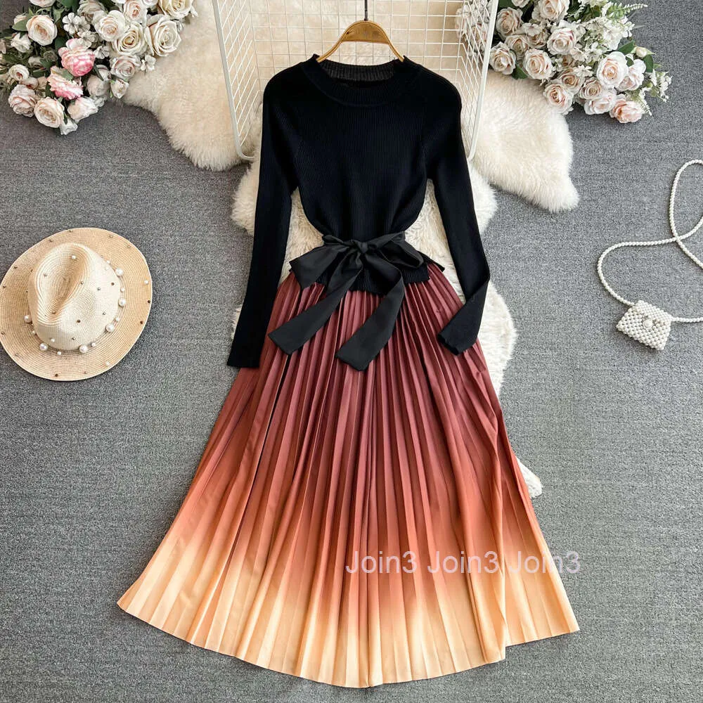 Winter Knit Gradient Pleated Maxi Dress With Empire... From Join3, $37.19  In Bulk