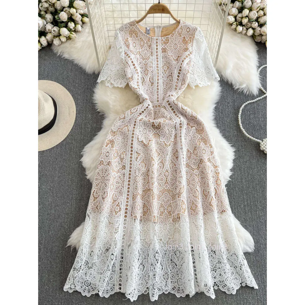 Short sleeved lace dress with round neck and waistband, medium length A-line hook flower lace summer dress from Dhgate Basic & Casual Dresses - price 40.21 Short sleeved lace dress with round neck and waistband, medium length A-line hook flower lace summer dress from Dhgate Basic & Casual Dresses - price 40.21