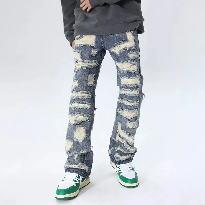 Y2K Fashion Washed Black Baggy Stacked Jeans Pants For Men Clothing Straight Hip Hop Long Trousers Pantalones Hombre