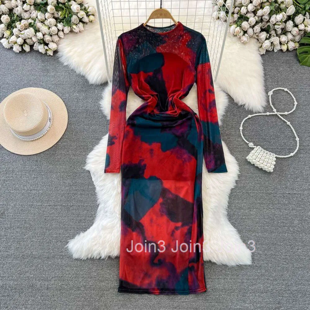 mesh hole dress White Color Women Fashion Sexy Mesh Long Sleeve Mid-calf Bodycon Dress Rayon Bandage New Desinger Evening Party Dress White / XS