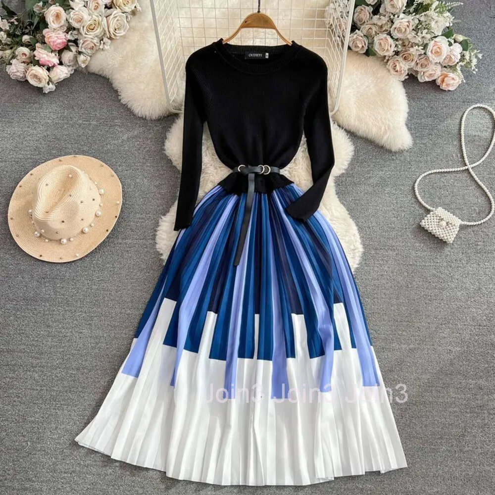 Long sleeve knit dress with round neck, knitted panel waist closing, and  pleated A-line skirt from Dhgate Basic & Casual Dresses - price 37.19