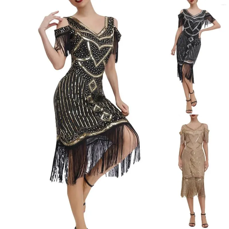 Save Big on Bulk Gatsby Type Dresses 1920s Flapper Dress Vintage Fringe  Sequin Beaded V Neck Gatsby Evening Party Dress Women's Casual Vestidos  Best