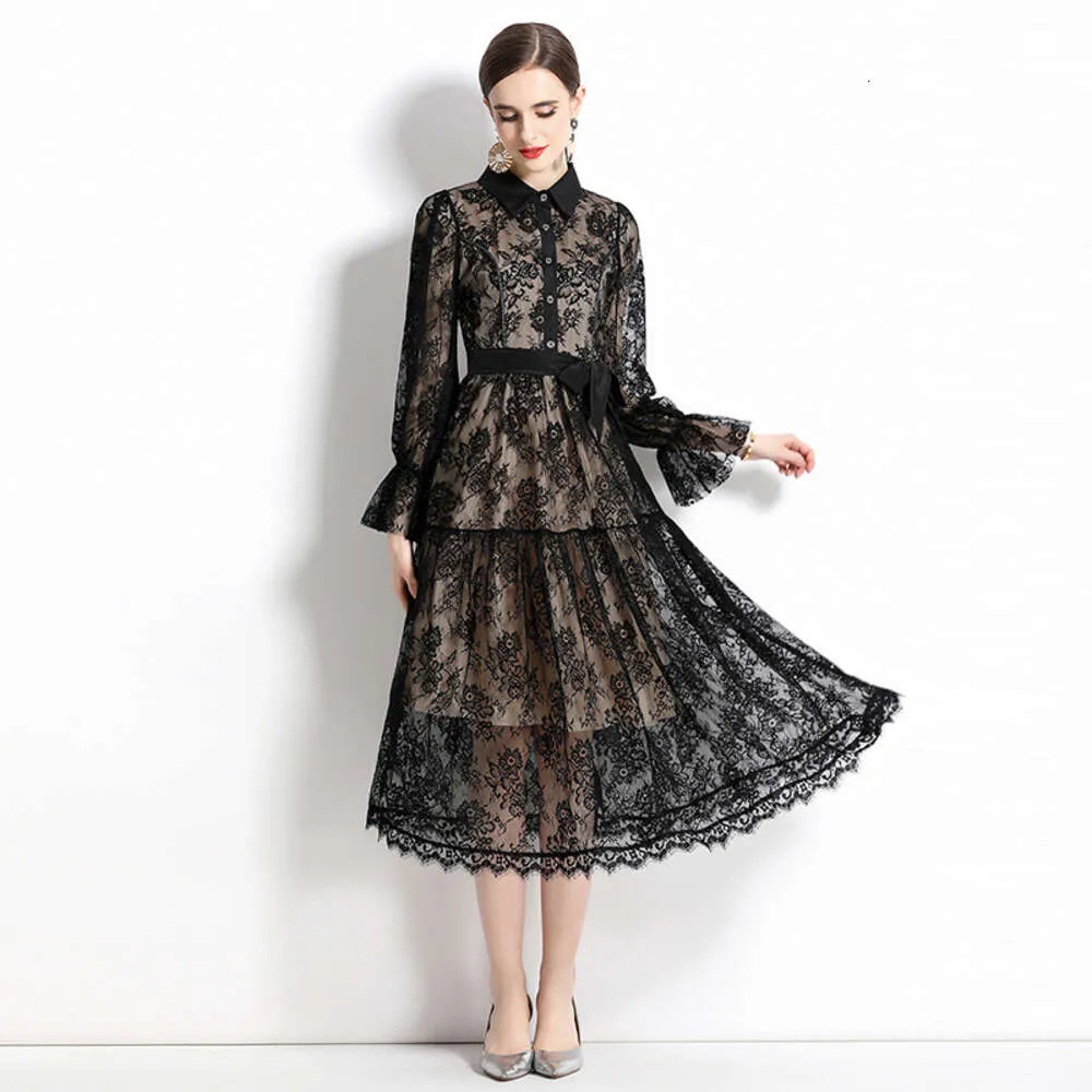 Maxi Lace Dress for Women with Patchwork Lace, Empire Waist, Stand Collar,  and Bell Sleeves in Polyester for Winter from Dhgate Basic & Casual Dresses  - price 37.19